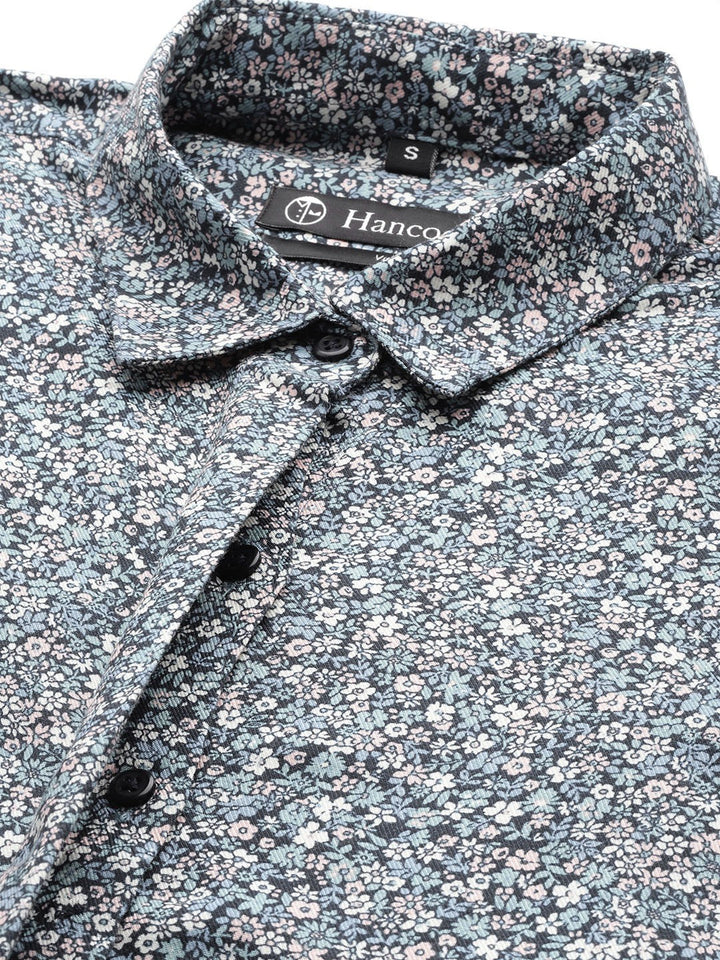Women Navy Blue Floral Print Viscose Rayon Rayon Formal Shirt