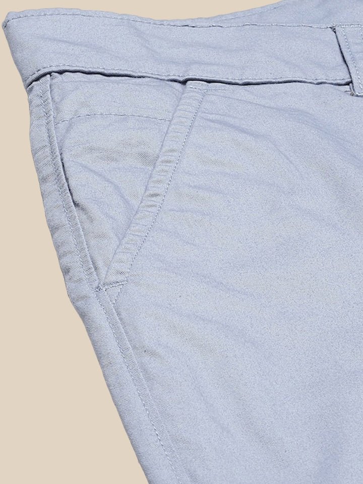 Men Blue Solid Pure Cotton Slim Fit Formal Trouser