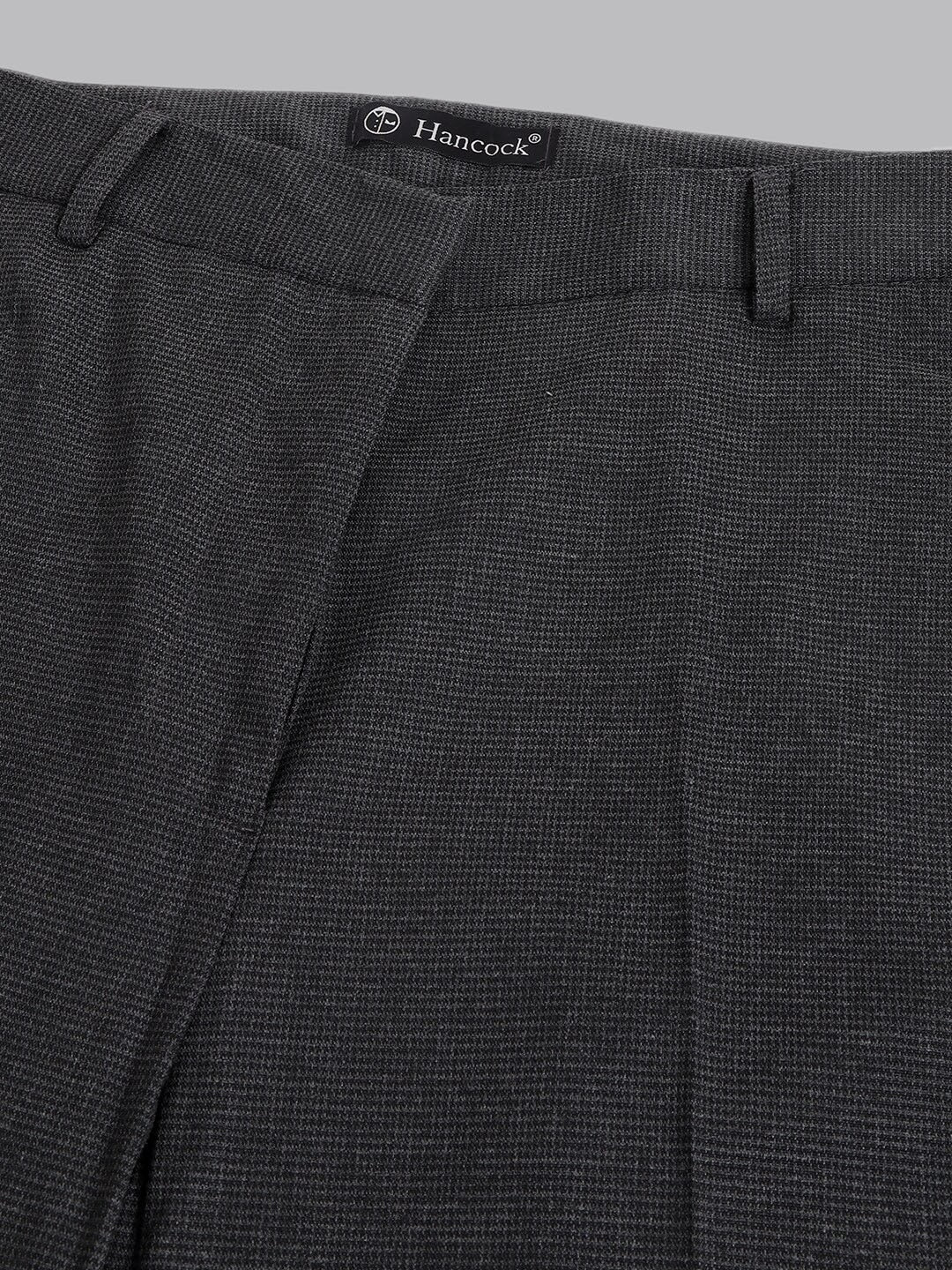 Hancock Women Dark Grey Self Design Flat- Front Ciggarate Fit Formal Trouser