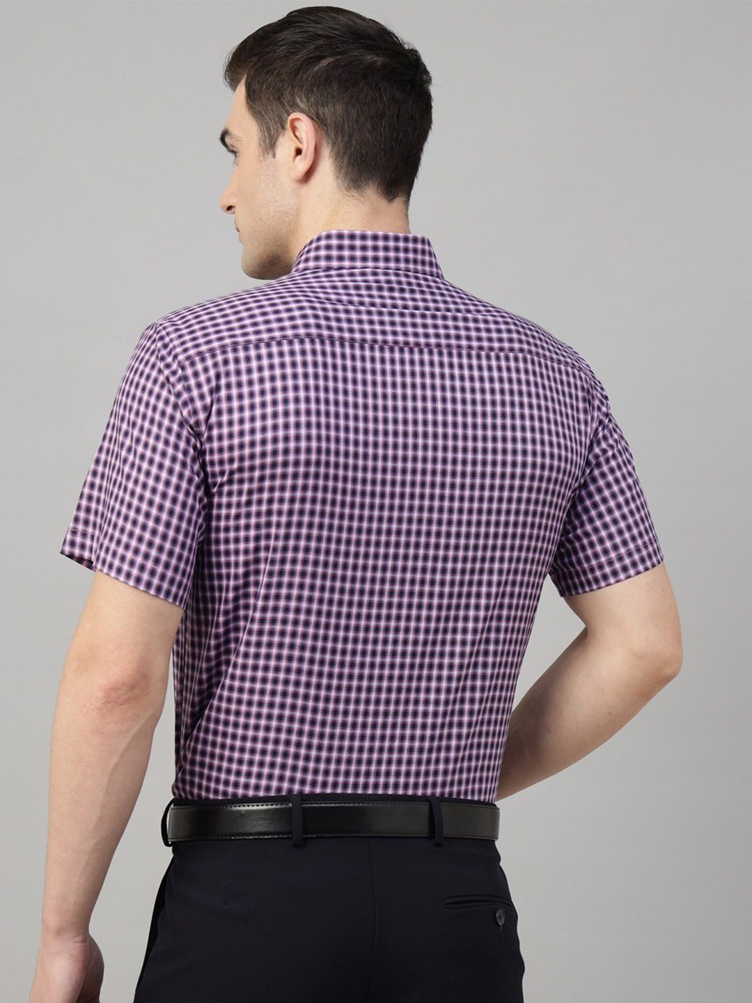 Men Purple & Navy Check Cotton Slim Fit Formal Shirt