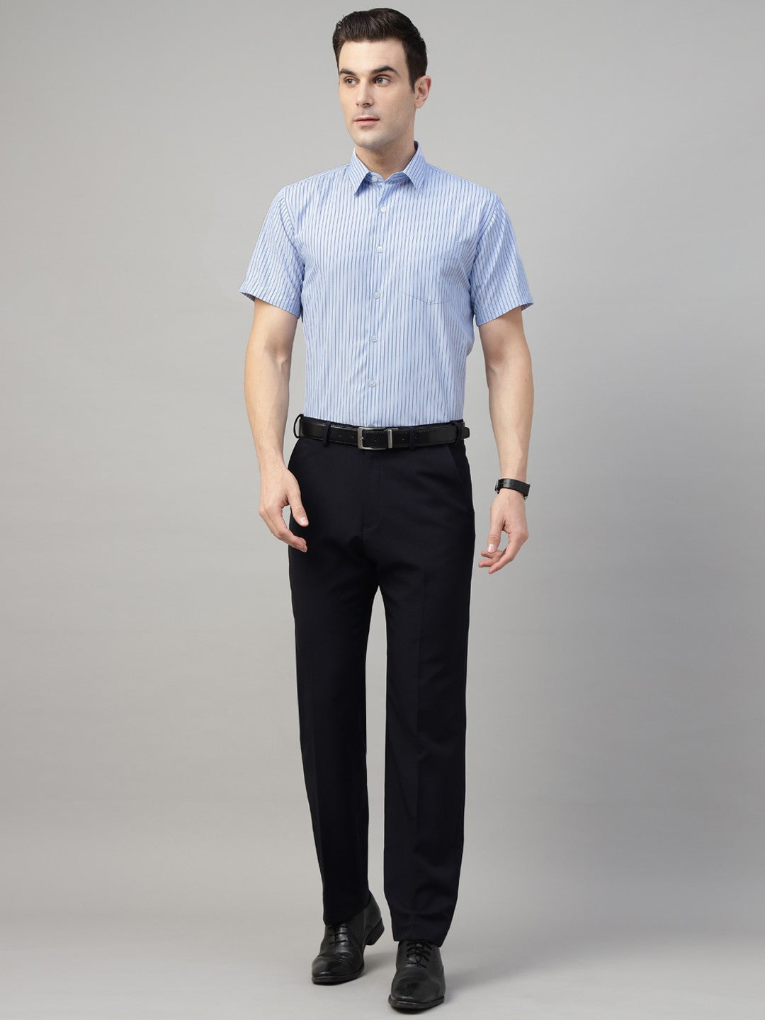 Men Blue Stripe Cotton Slim Fit Formal Shirt