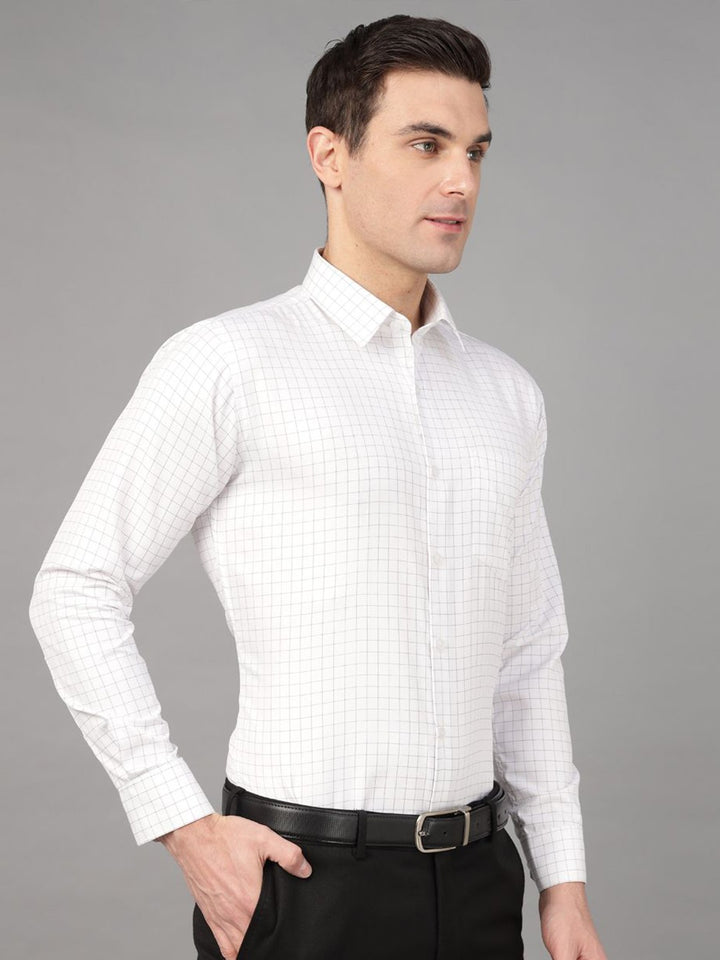 Hancock Men White Check Pure Cotton Slim Fit Formal Shirt