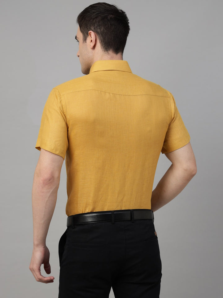 Men Mustard Solid Pure Linen Slim Fit Formal Shirt