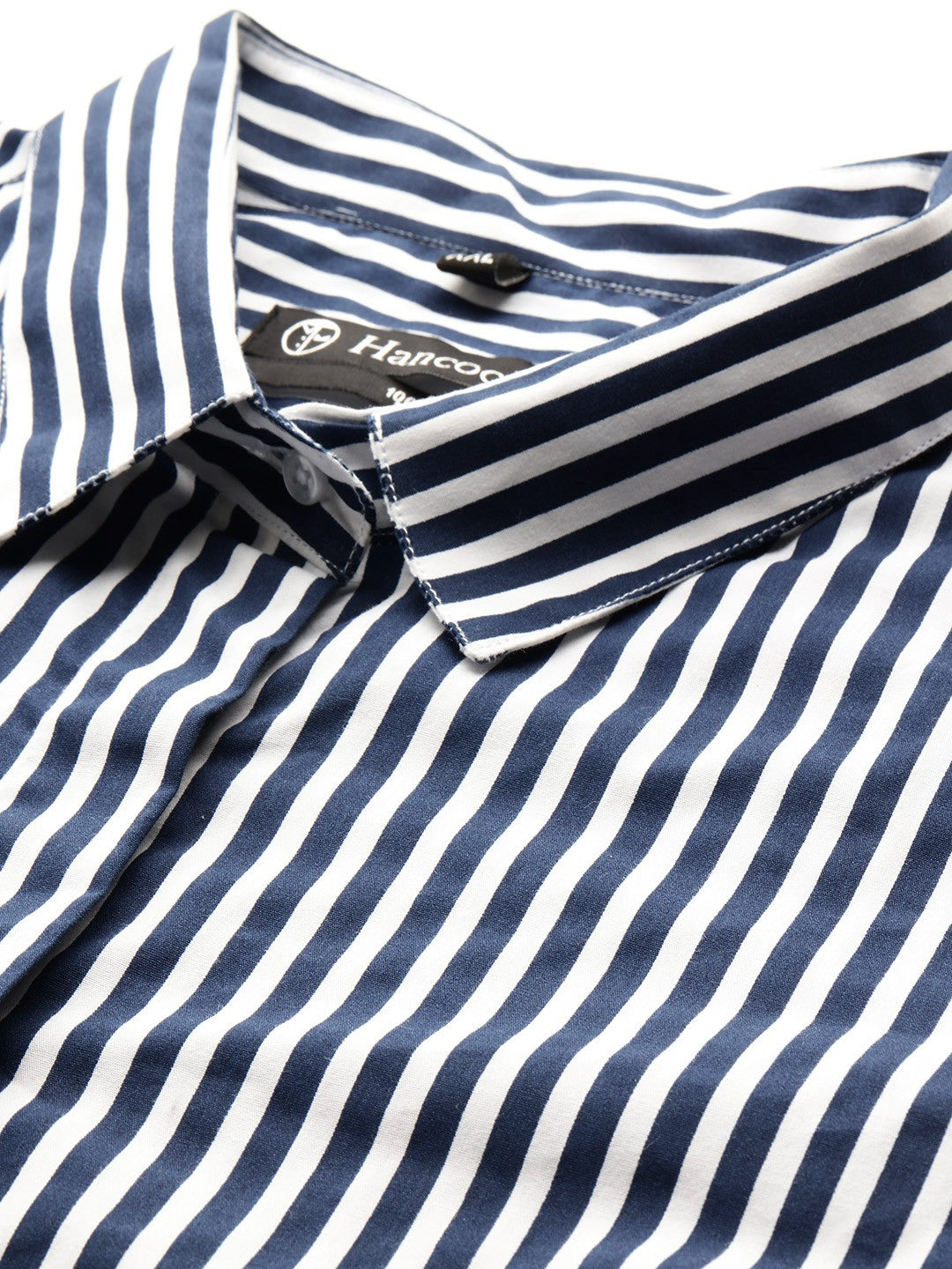 Women White & Navy Blue Nautical Stripes Pure Cotton Plus Size Formal Shirt