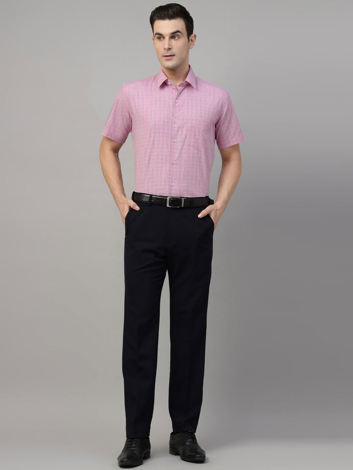 Pink tartan checked pure cotton short sleeves shirt 