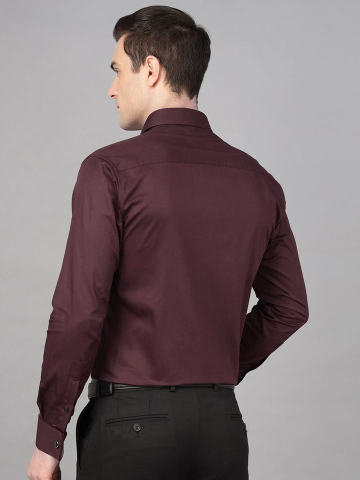 Hancock Men Wine Solid Pure Cotton Slim Fit Formal Shirt