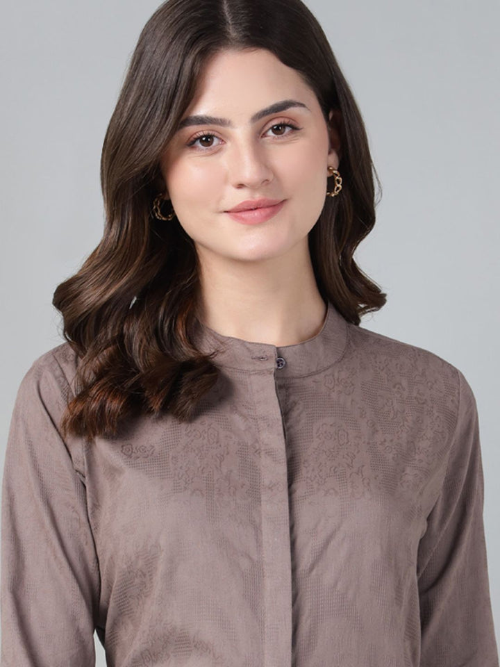 Hancock Women Mauve Solid Pure Cotton Regular Fit Formal Shirt