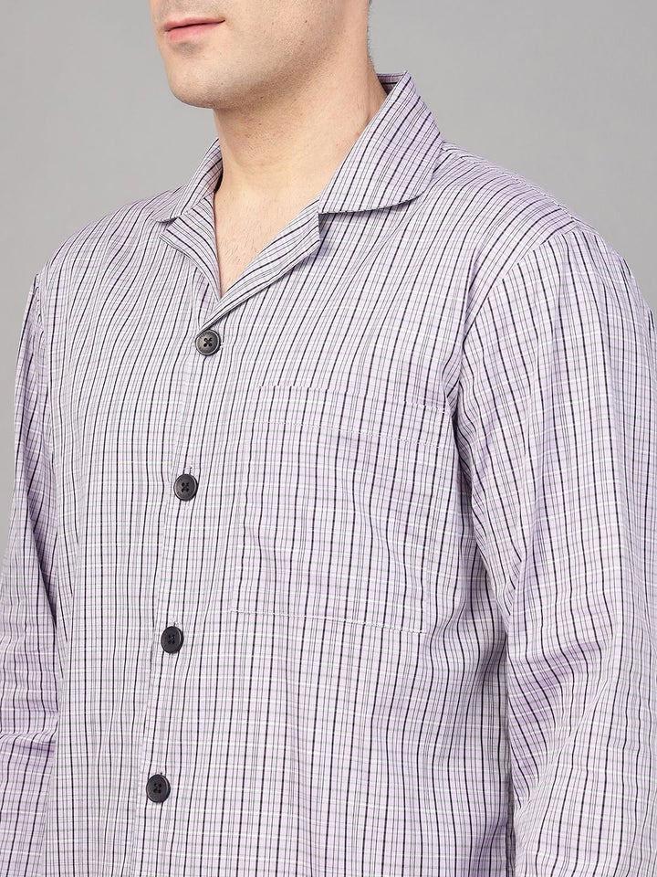 Hancock Men Lavender Check Pure Cotton Relaxed Fit Night Wear Night Suit