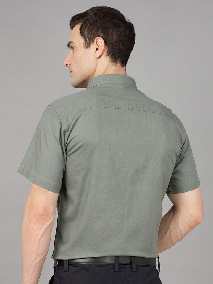 Hancock Men Olive Solid Pure Cotton Slim Fit Formal Shirt