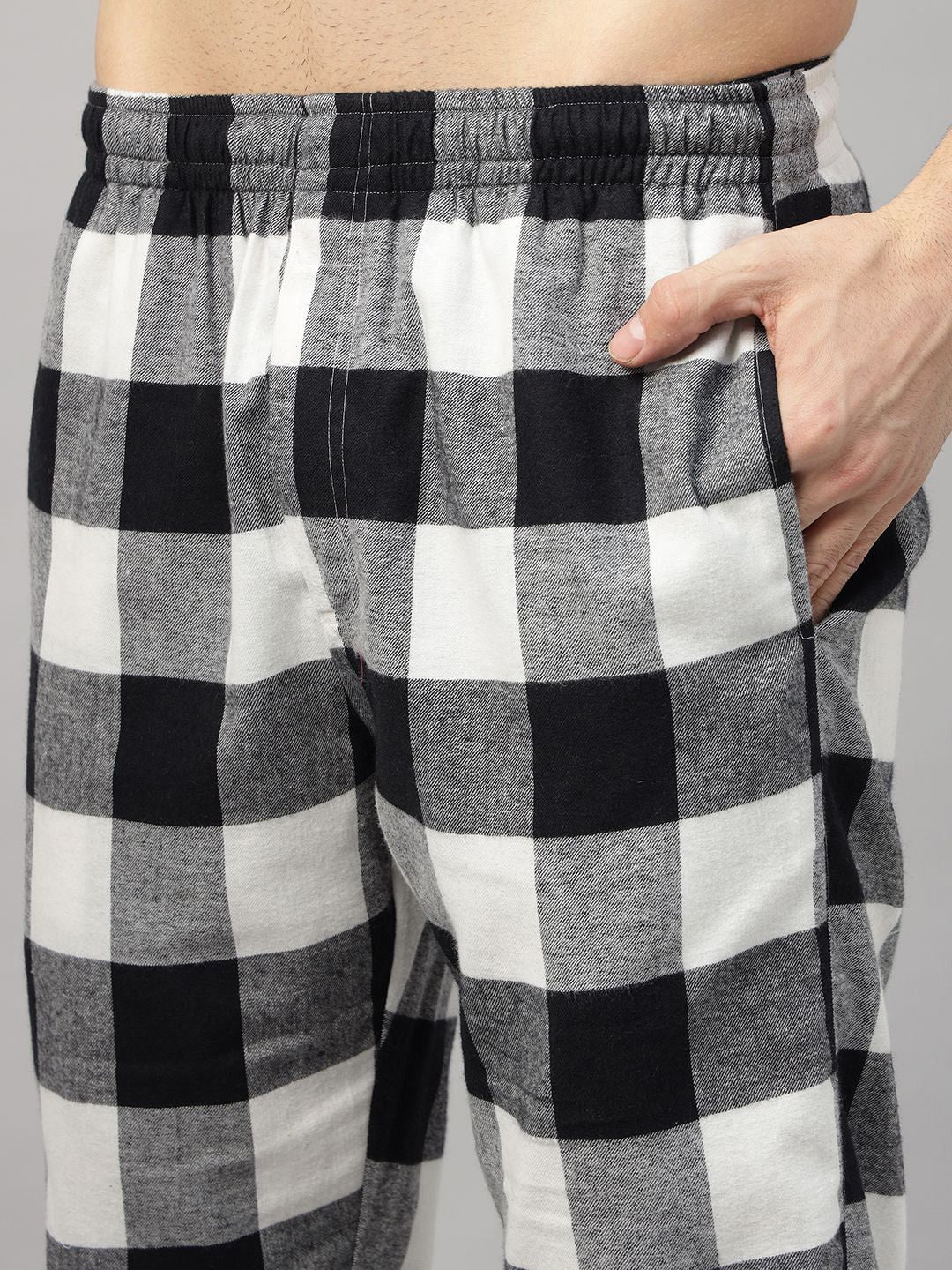 Hancock Men Black & Grey Check Pure Cotton Relaxed Fit Night Wear Night Suit