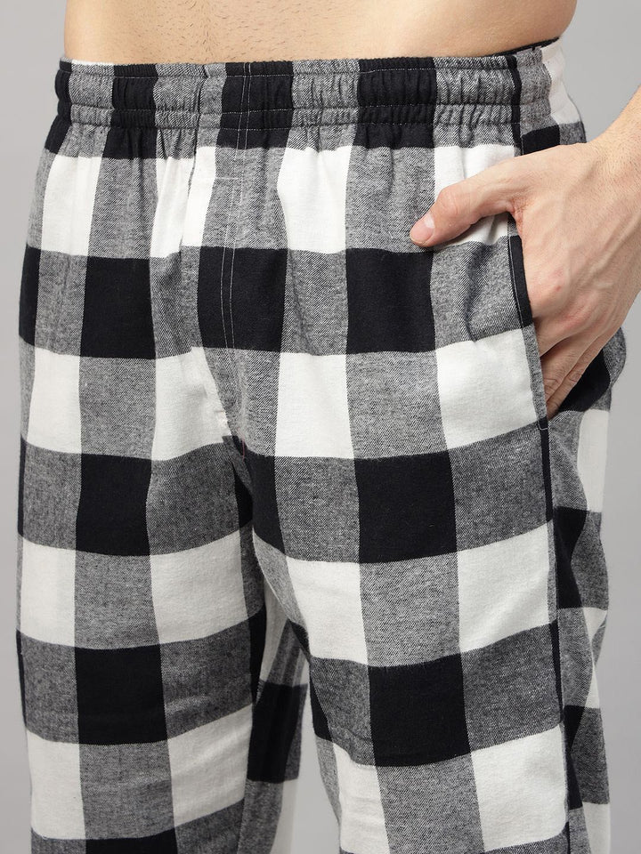 Hancock Men Black & Grey Check Pure Cotton Relaxed Fit Night Wear Night Suit