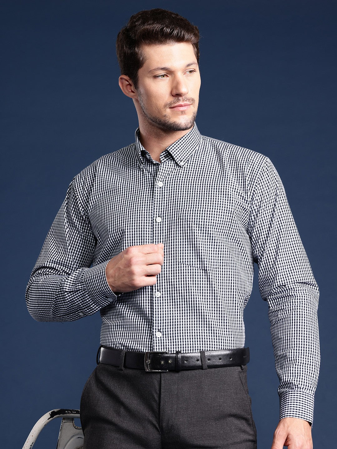 Hancock Men White Checked Pure Cotton Slim Fit Formal Shirt Hancock Men White Checked Pure Cotton Slim Fit Formal Shirt