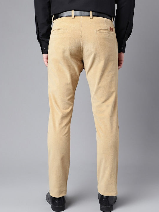 Men Khaki Solid Cotton cotton stretch corduroy Coduroy Slim Fit Formal Trouser