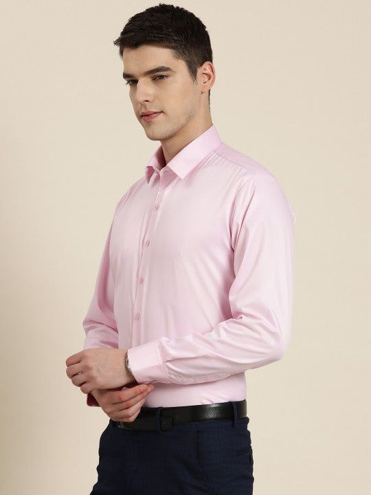 Men Pink Solid Satin Tuxedo Slim fit Party Shirt