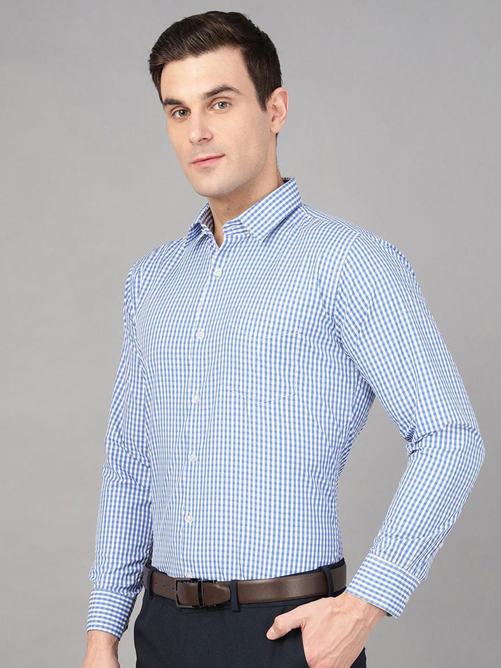 Hancock Men Blue Check Pure Cotton Slim Fit Formal Shirt