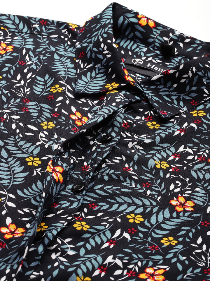 Women Black Floral Viscose Rayon Rayon Formal Shirt