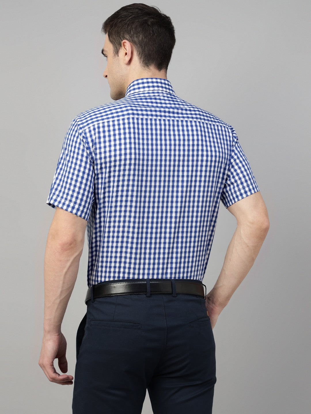 Men White & Blue Check Cotton Slim Fit Formal Shirt
