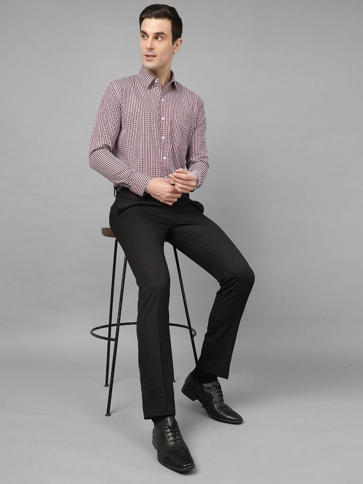 Hancock Men Maroon Check Pure Cotton Slim Fit Formal Shirt
