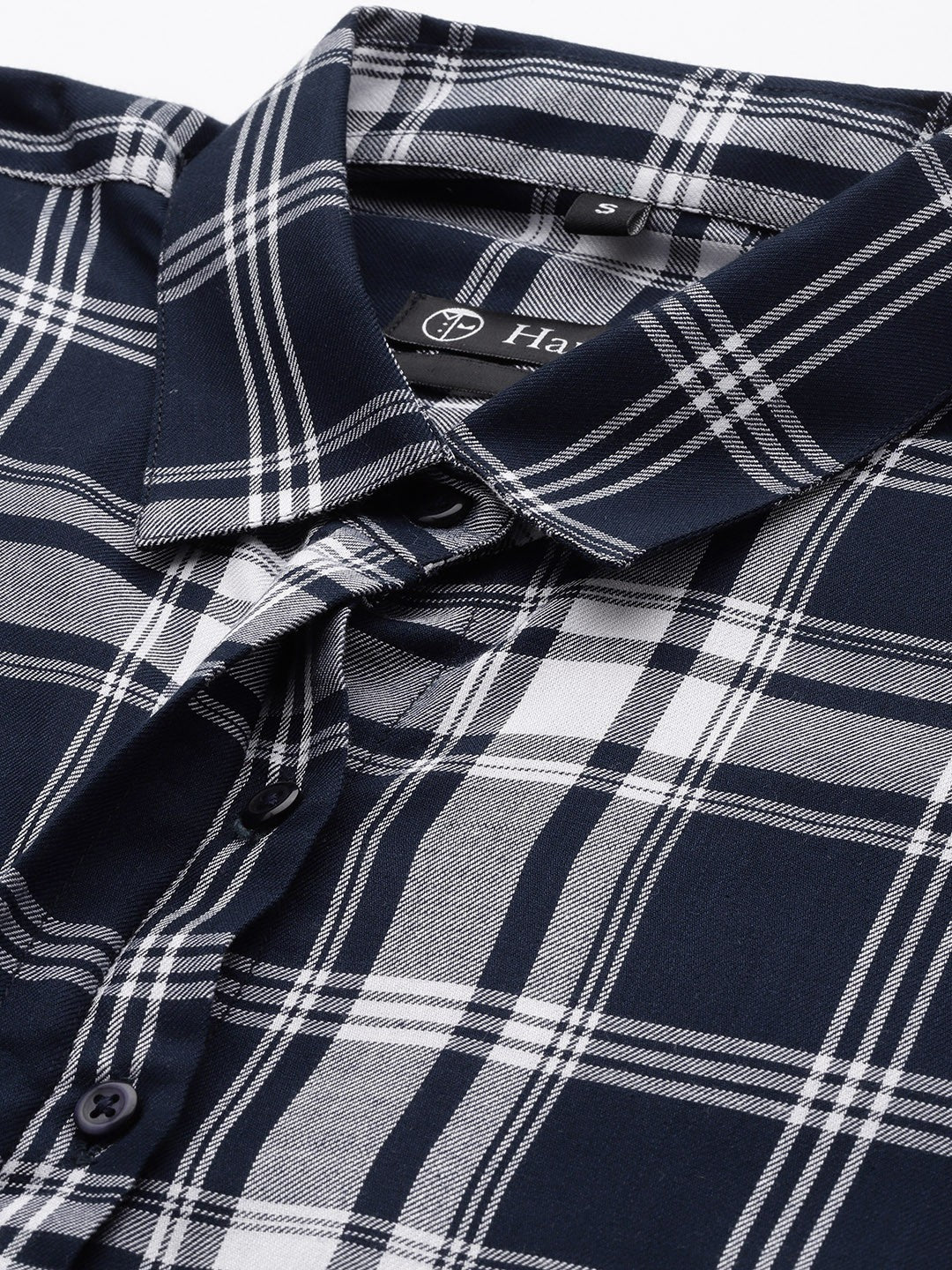 Women Navy Blue Checks Viscose Rayon Rayon Formal Shirt