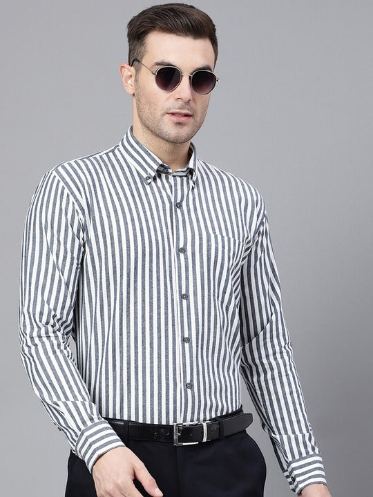 Pencil Striped Plaided Flannel Pure Cotton Slim Fit Formal Shirt