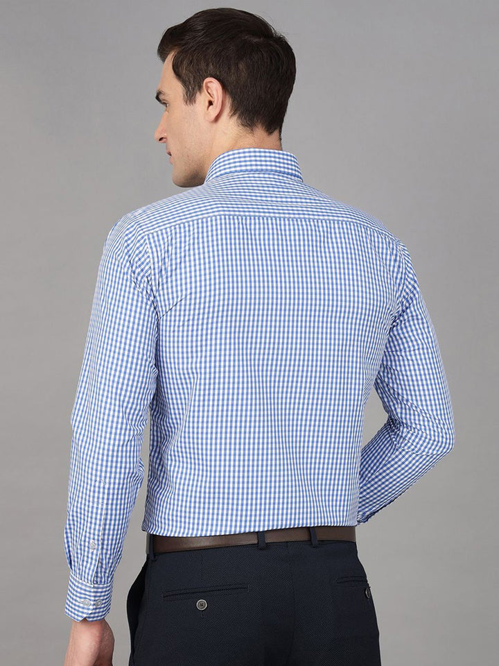Hancock Men Blue Check Pure Cotton Slim Fit Formal Shirt