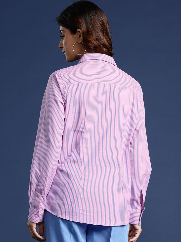 Women Pink Stripes Pure Cotton Formal Shirt