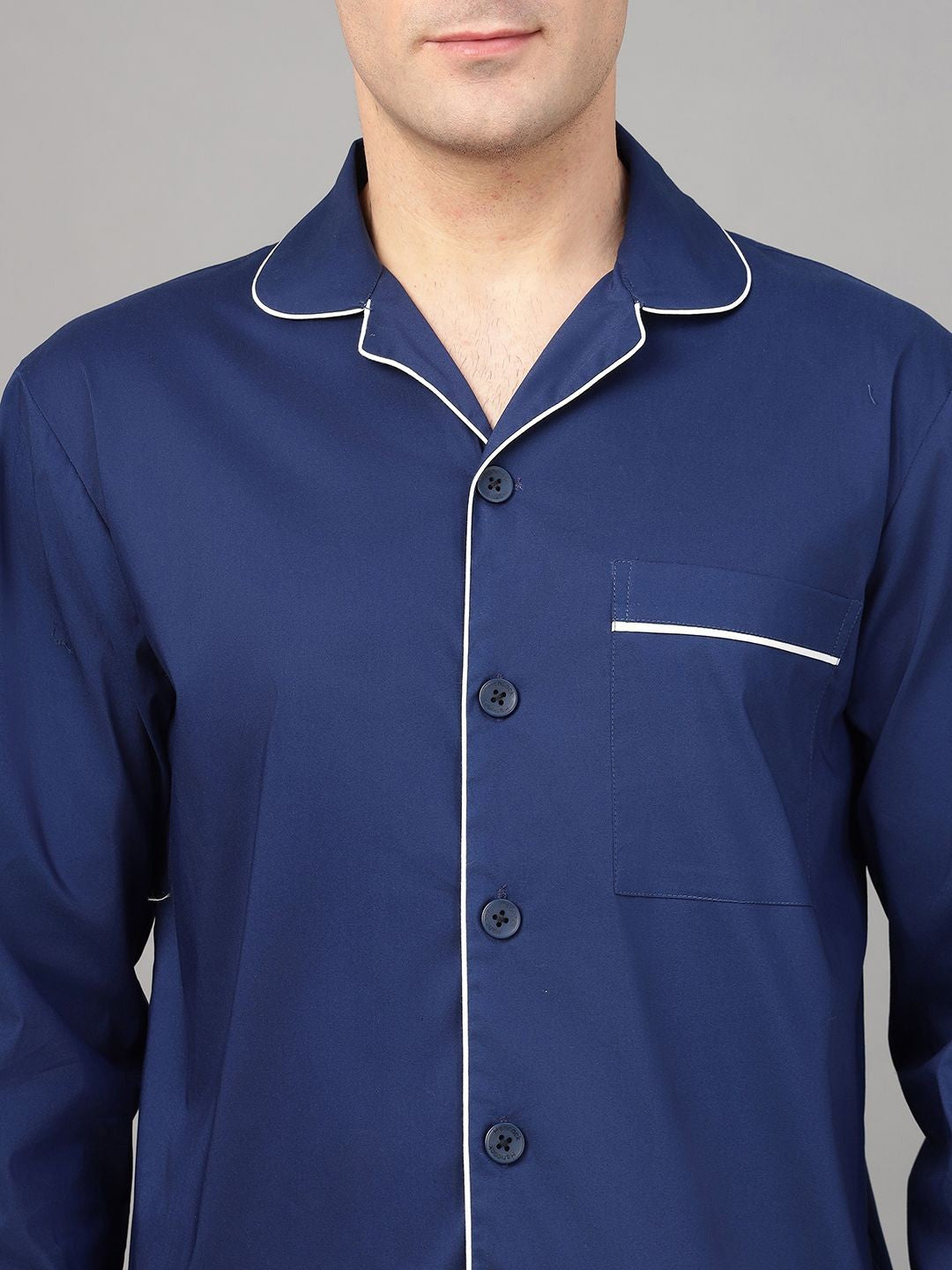 Hancock Men Royal Blue Solid Pure Cotton Relaxed Fit Night Wear Night Suit