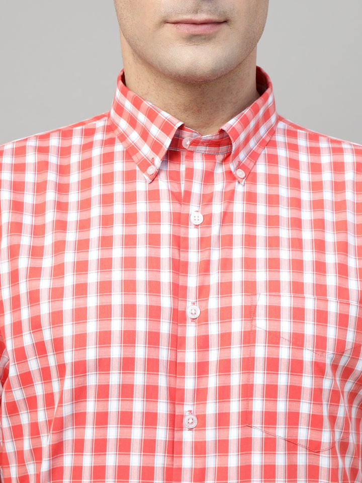 Men Red Check Cotton Slim Fit Formal Shirt