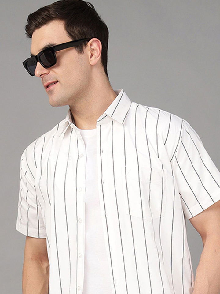 Hancock Men White Stripe Pure Cotton Slim Fit Casual Shirt