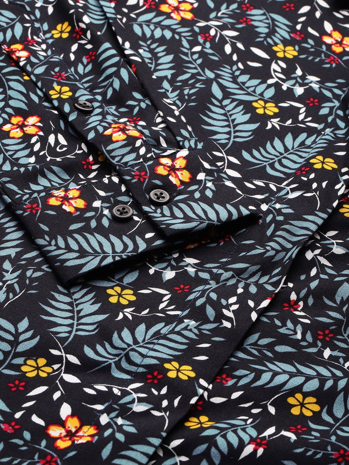 Women Black Floral Viscose Rayon Rayon Formal Shirt