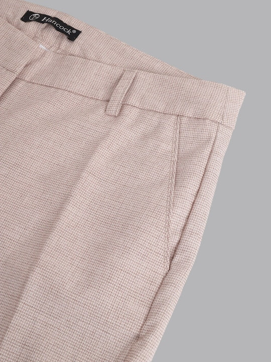 Hancock Women Peach Self Design Flat- Front Ciggarate Fit Formal Trouser