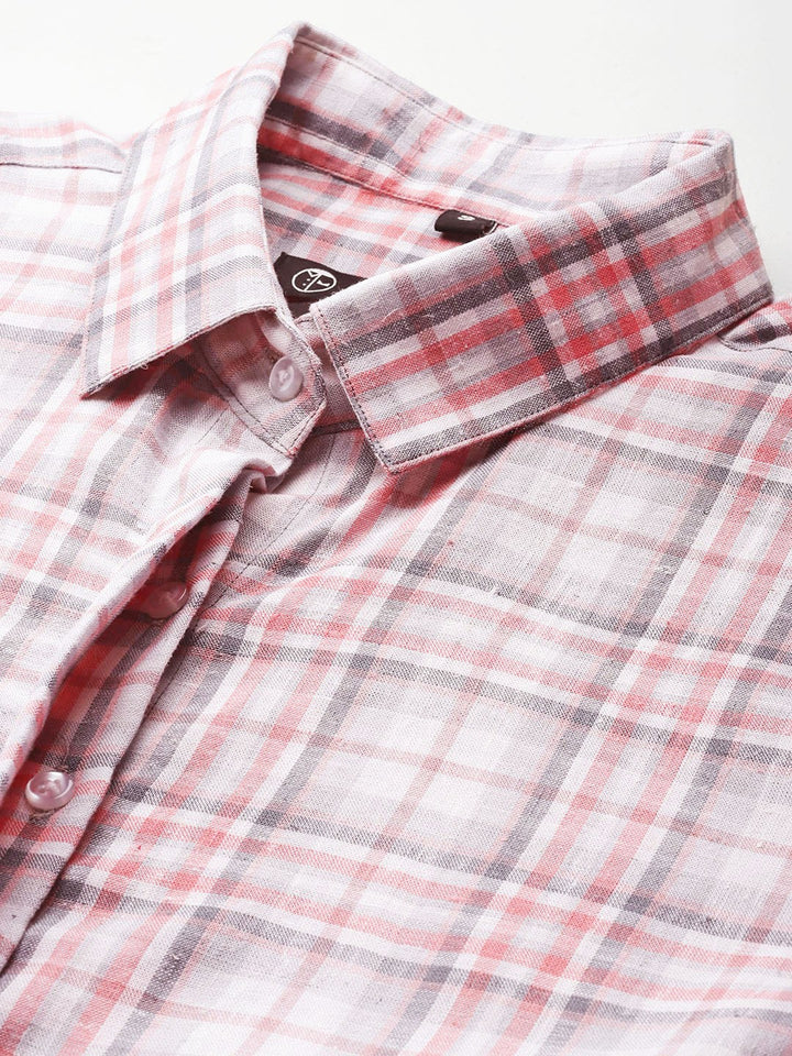 Women White Checks Linen Blend Formal Shirt