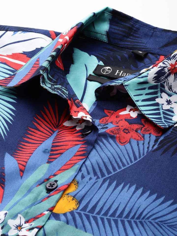 Women Navy Blue & Multi Print Pure Cotton Boyfriend Fit Casual Shirt
