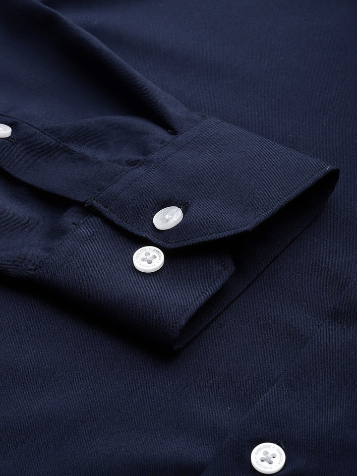 Men Navy Solid Pure Cotton Slim Fit Formal Shirt