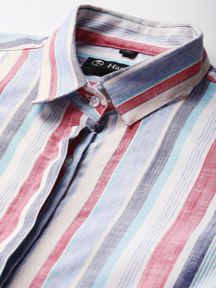 Women White Stripes Linen Formal Shirt