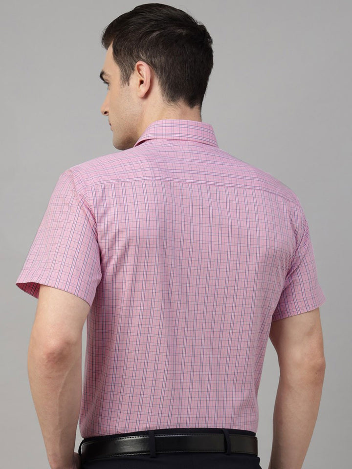 Pink tartan checked pure cotton short sleeves shirt 
