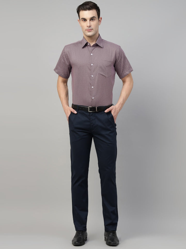Men Red & Navy Print Cotton Slim Fit Party Shirt