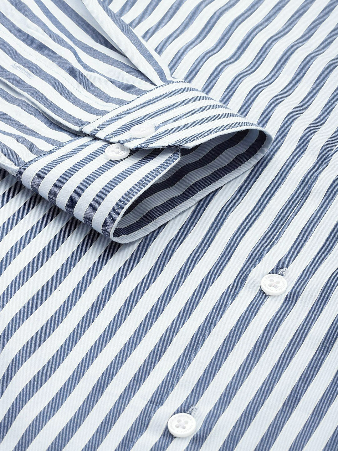 Men Blue-Navy Striped Pure Cotton Slim Fit Formal Shirt