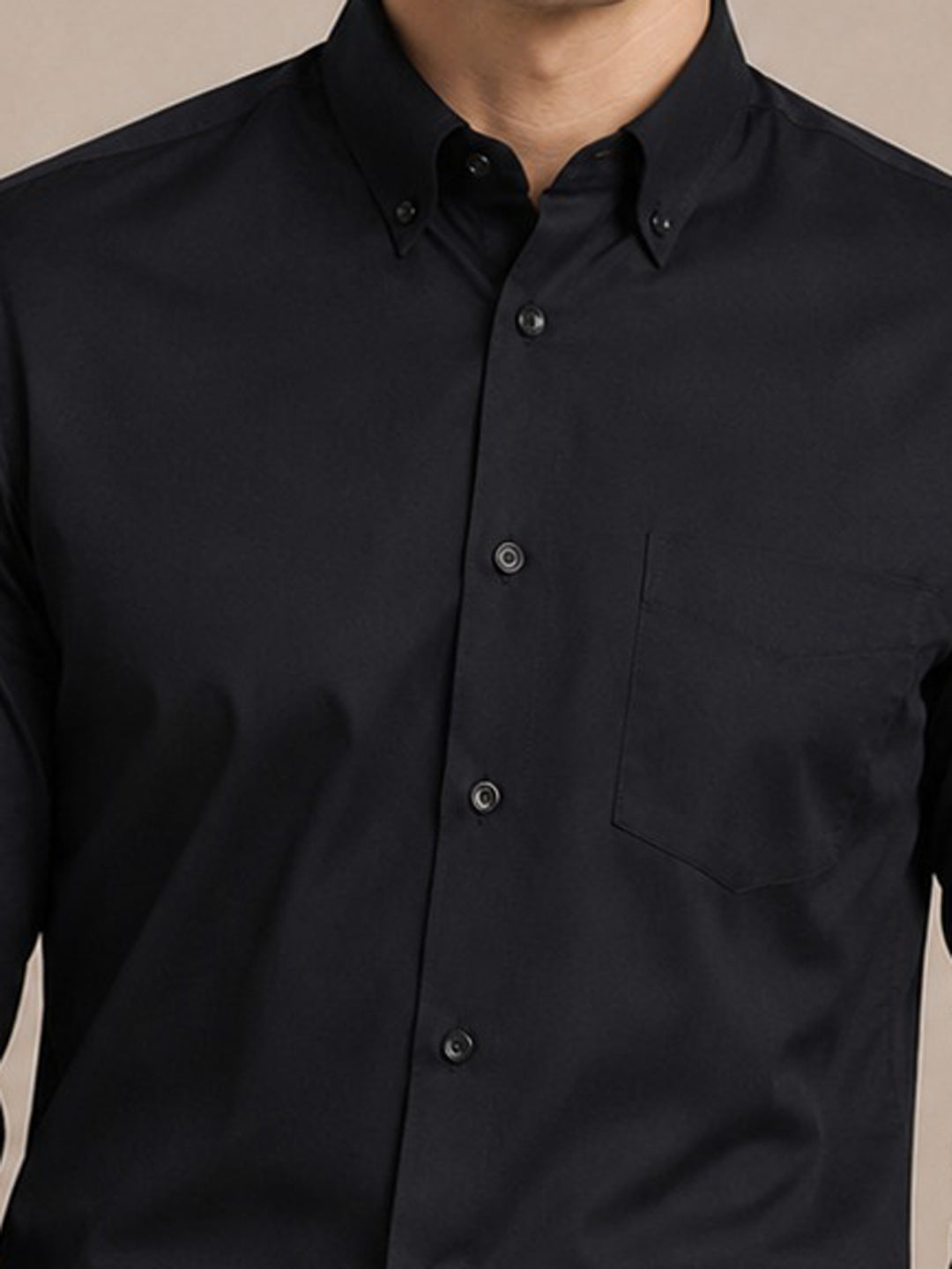 Men Black Solid Cotton Slim Fit Button Down Collar Formal Shirt
