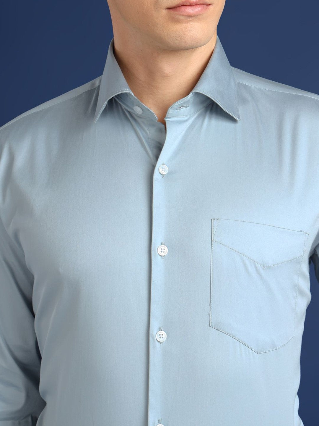 Hancock Men Turquoise Solid Cotton Elastene Slim Fit Party Shirt