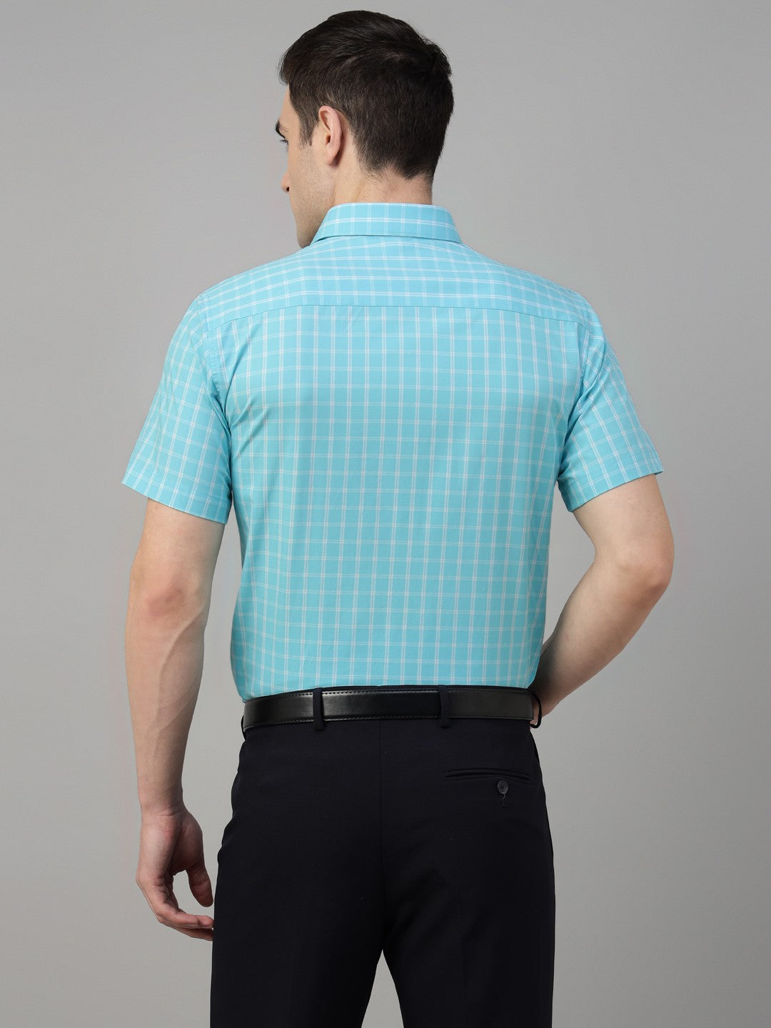 Blue tartan checked pure cotton short sleeves shirt 