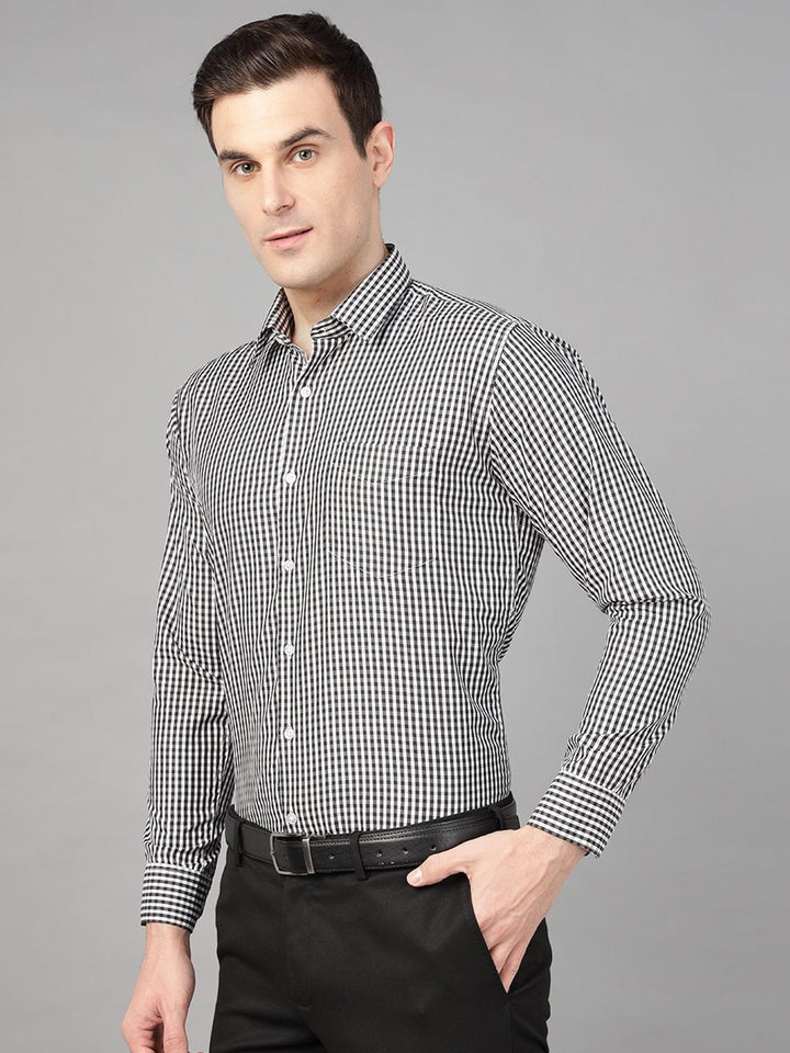 Hancock Men Black Check Pure Cotton Slim Fit Formal Shirt