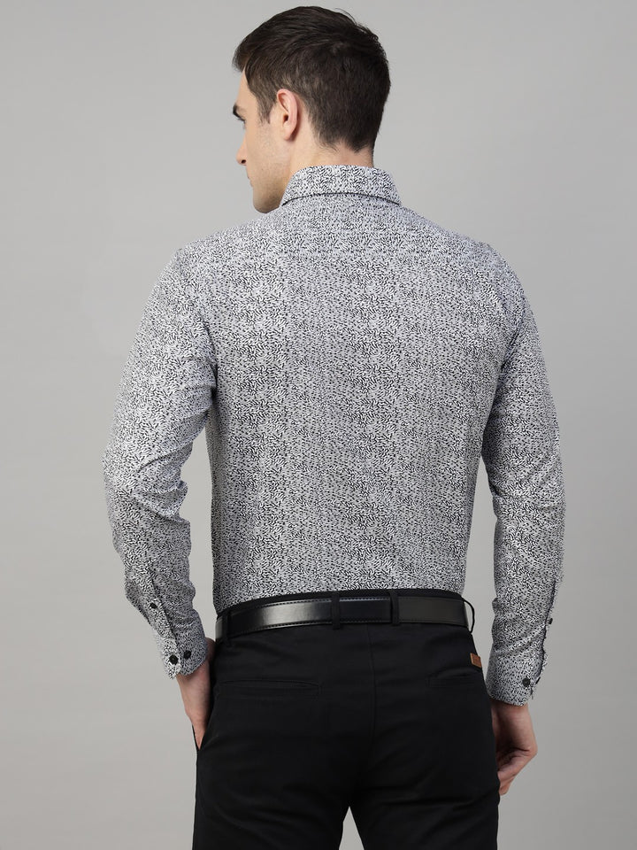 Men White & Black Print Cotton Slim Fit Formal Shirt