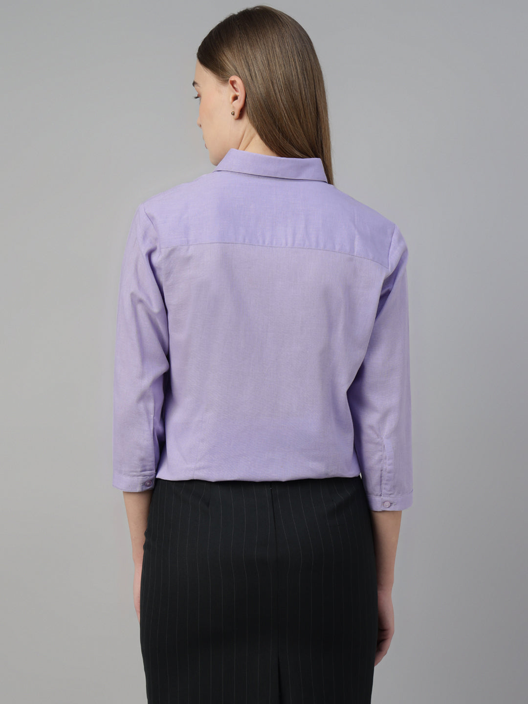 Hancock Women Lavender Solid Linen Cotton Regular Fit Formal Shirt