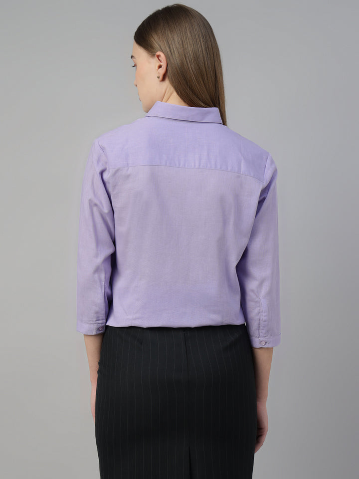 Hancock Women Lavender Solid Linen Cotton Regular Fit Formal Shirt