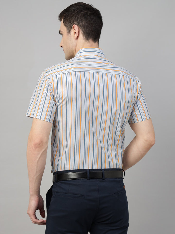  blue striped pure cotton short sleeves shirt 