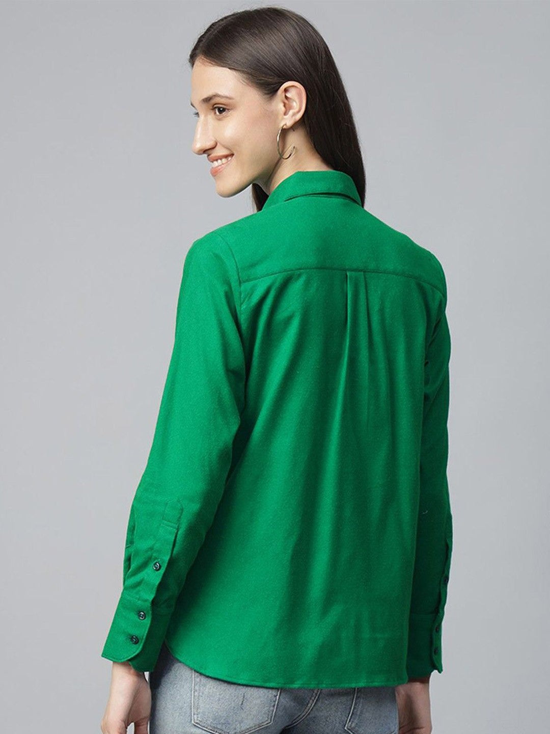 Hancock Women Green Solid Pure Cotton Relaxed Fit Casual Shirt