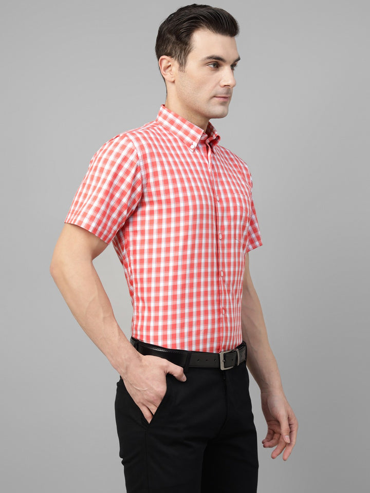 Men Red Check Cotton Slim Fit Formal Shirt