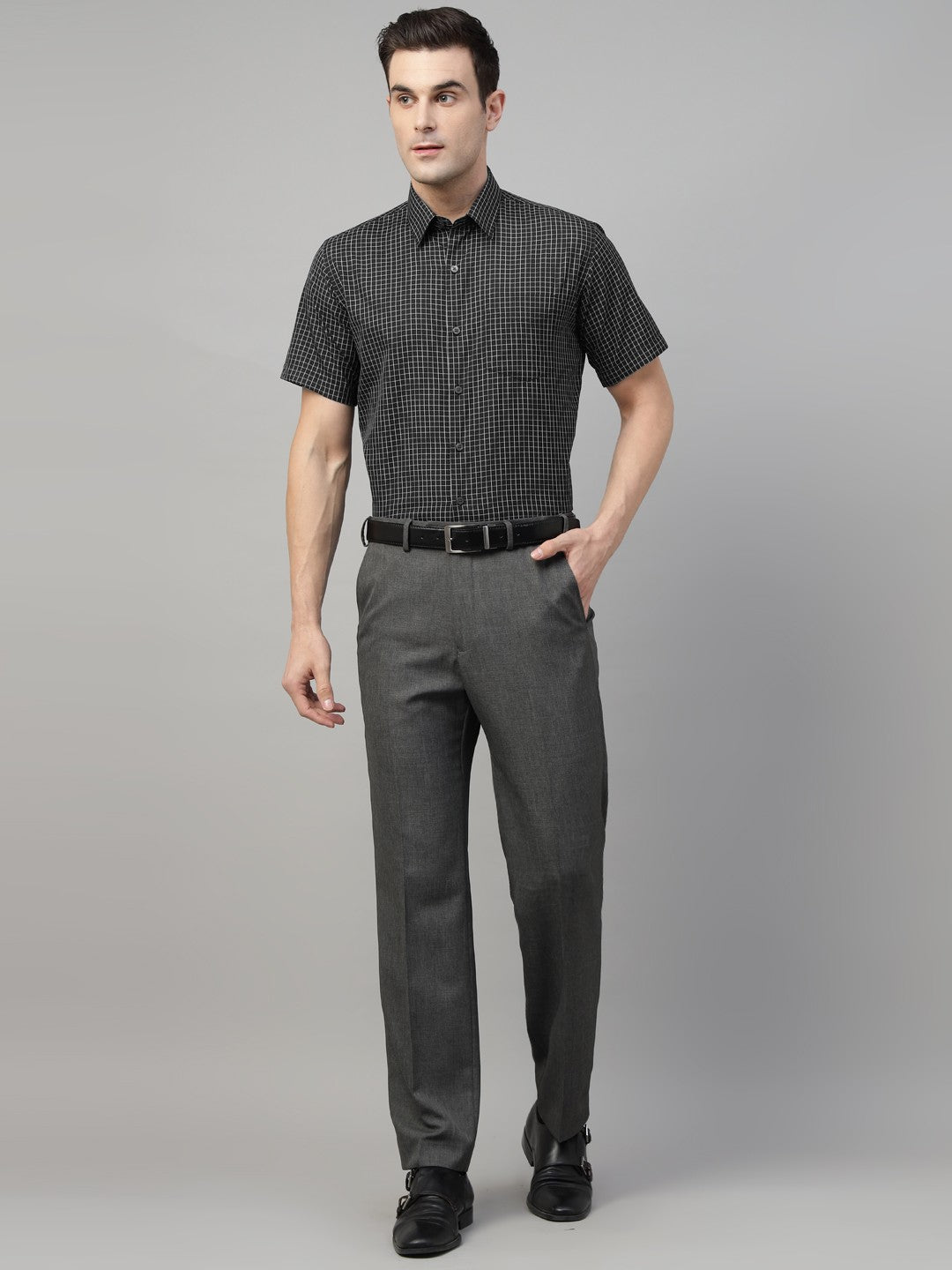 Men Black Check Cotton Slim Fit Formal Shirt