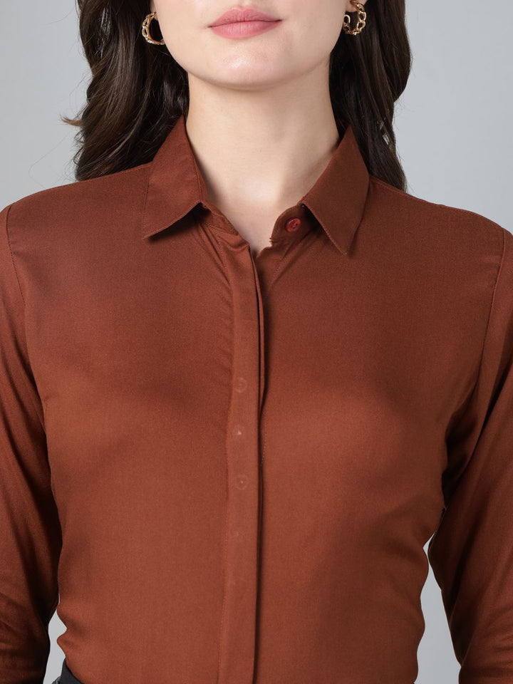 Hancock Women Rust Solid Viscose Rayon Regular Fit Formal Shirt